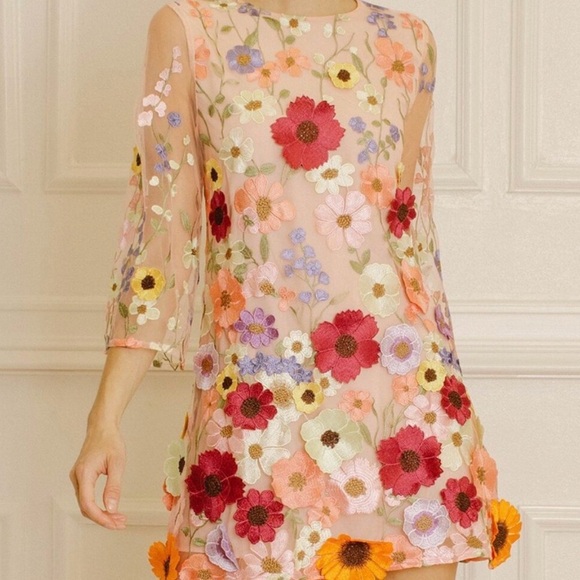 Storia Dresses & Skirts - Storia Floral Embroidered Shift Dress size Small